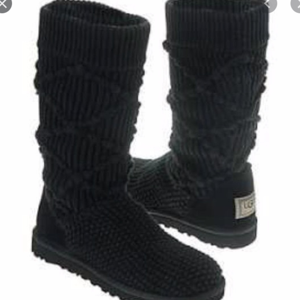 Women's Black Argyle Crochet Ugg Boots Size 6